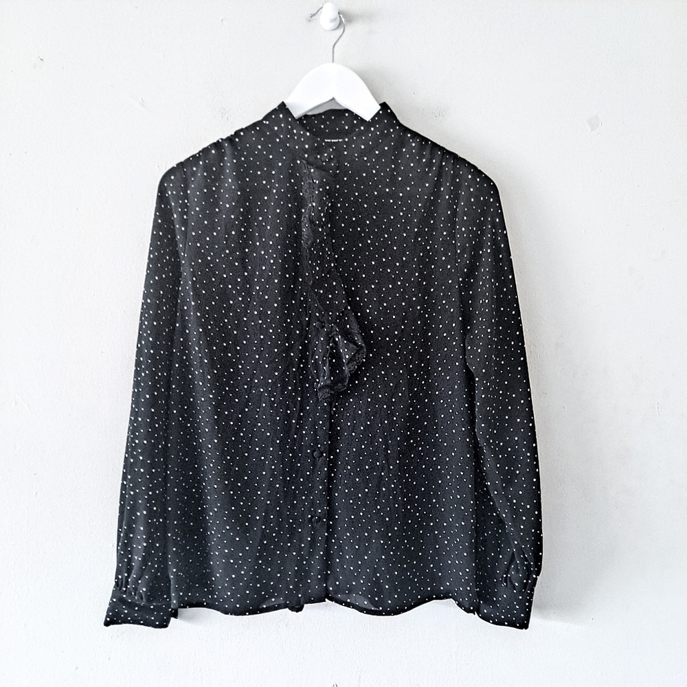 Who What Wear Black & White Little Star Pattern Blouse - S